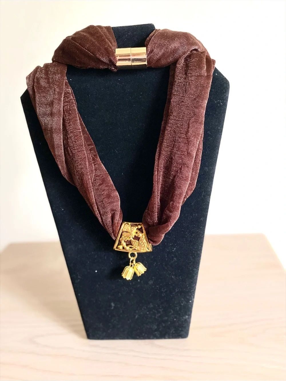 Brown Statement Necklace with Gold Pendant